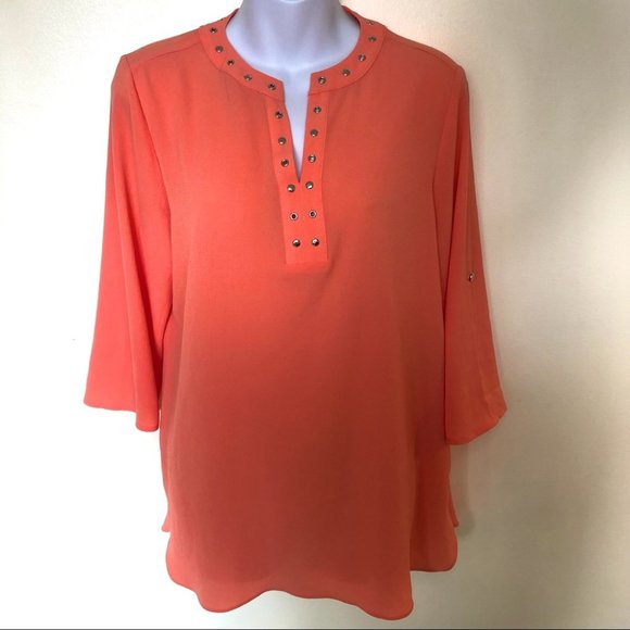Chicos coral peach flowy metal studded blouse - Picture 1 of 5